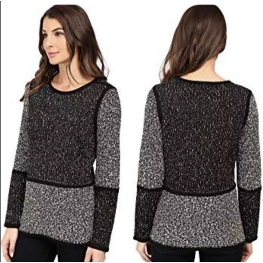 Calvin Klein Black & White Colorblock Long Sleeve Pullover Sweater Sz M